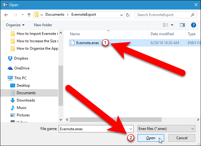 Выбор .enex файла в Проводнике
