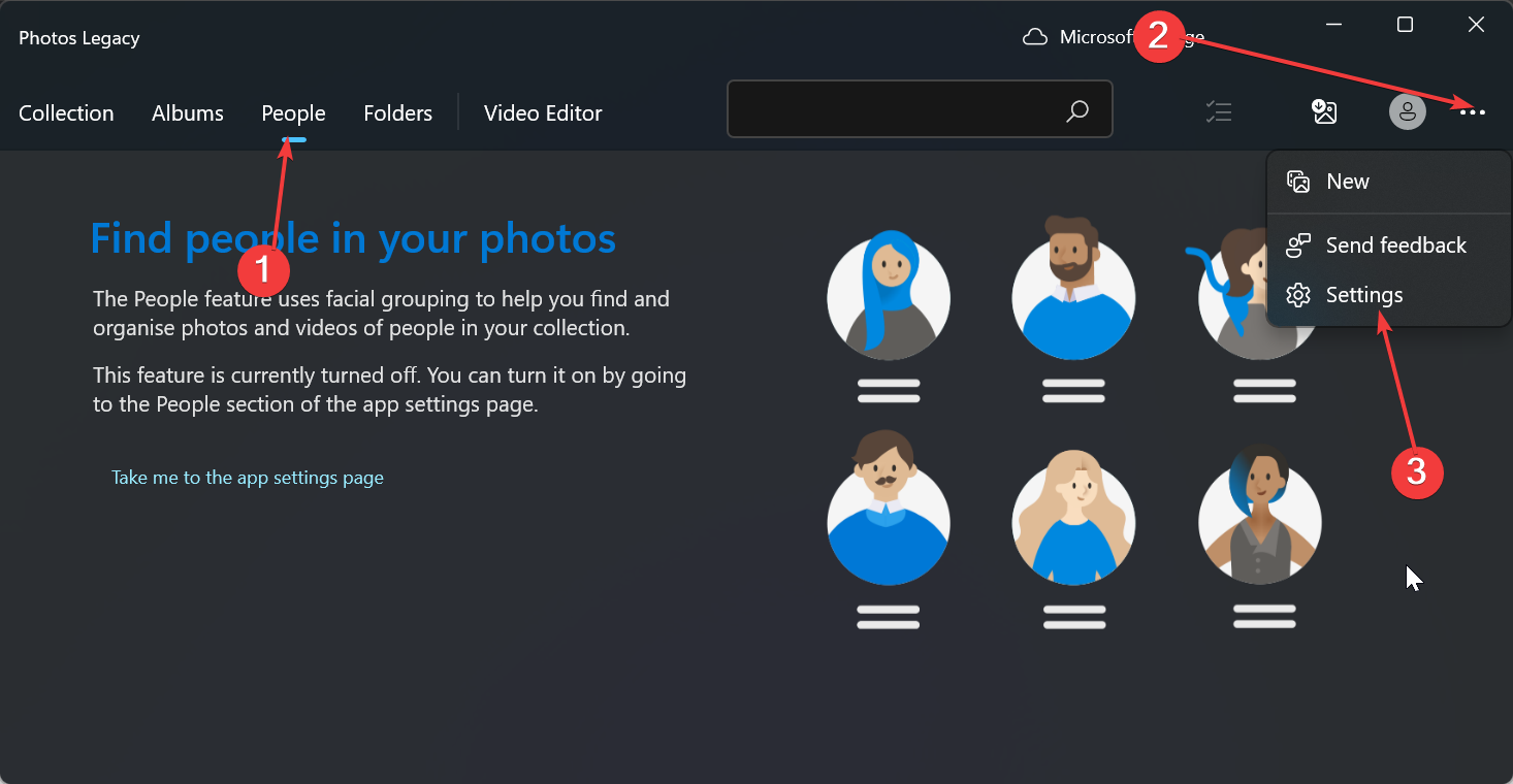 Настройки вкладки Люди в Windows Photos