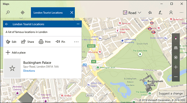 Коллекция Windows 10 Maps с сохранёнными локациями