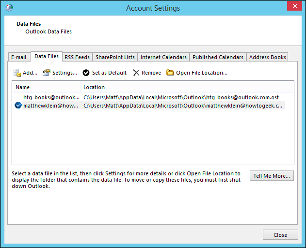 Вкладка Data Files с кнопкой Open File Location и настройками сжатия