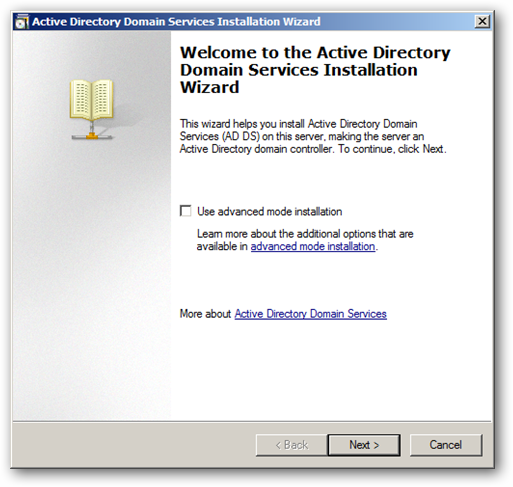 Мастер настройки Active Directory — начало