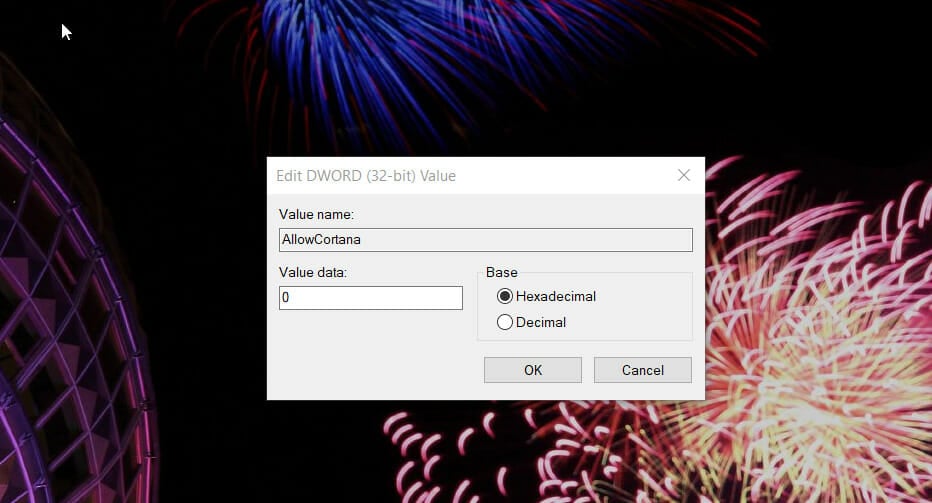 Editar DWORD para AllowCortana