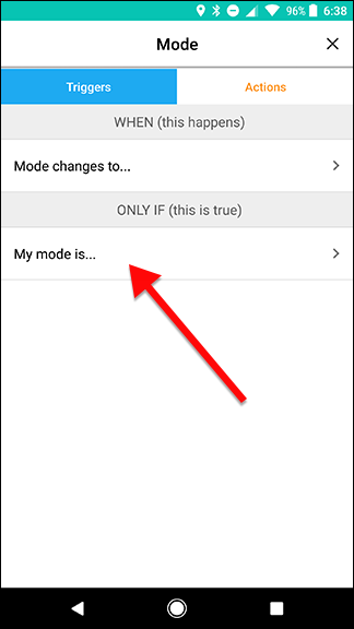 Выбор условия 'My mode is...' и выбор Home