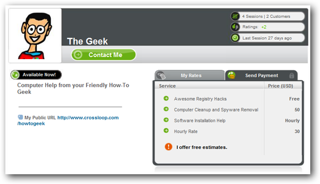 Состояние присутствия помощника в клиенте CrossLoop — кнопка «Available Now!»