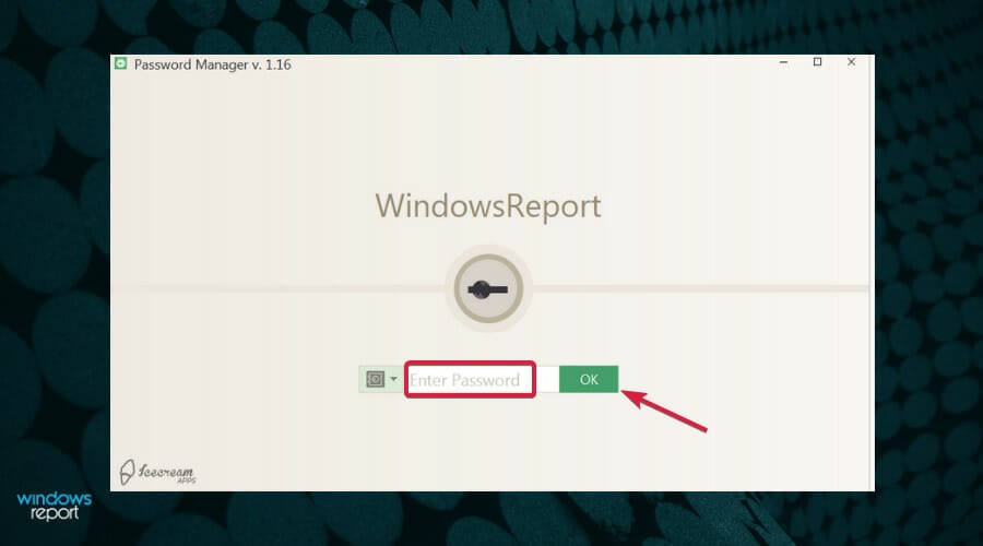 Ввод мастер-пароля для открытия Vault