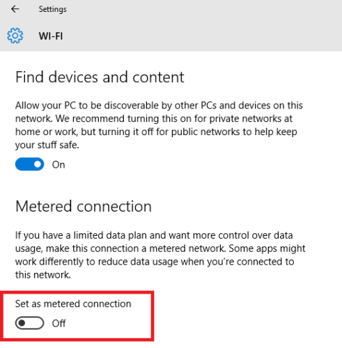 Настройка платного (измеряемого) подключения в Windows 10