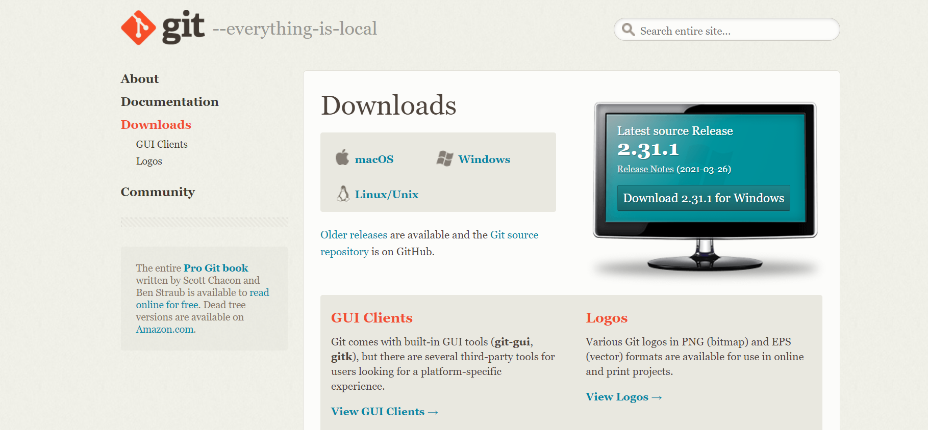 Кнопка загрузки Git для Windows