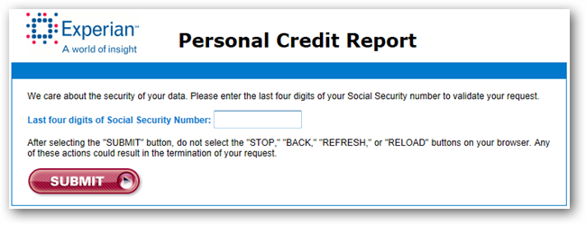Экран идентификации на Experian