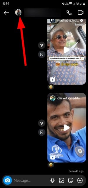 Верх чата: имя пользователя в Direct
