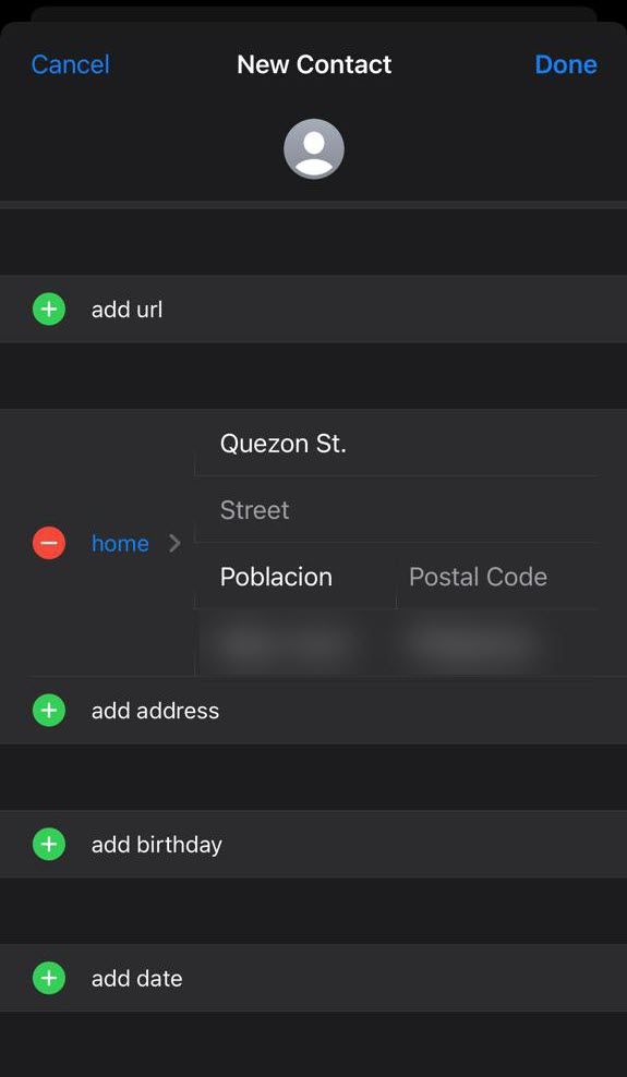 Поле адреса в карточке контакта