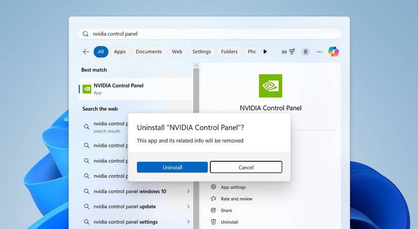 Запрос на удаление NVIDIA Control Panel в Windows