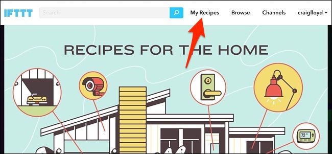 Главная страница IFTTT с разделом My Recipes