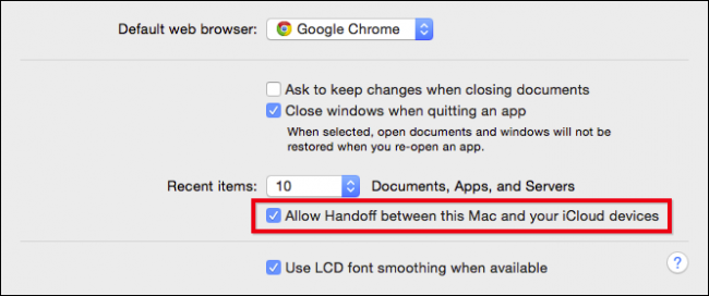 Включение Handoff в системных настройках macOS