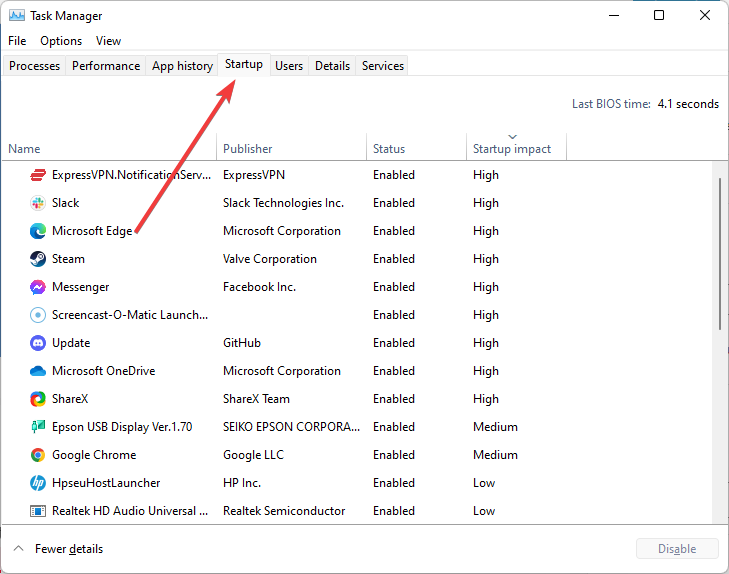 Диспетчер задач, вкладка Автозагрузка — отключение Realtek HD Audio Manager