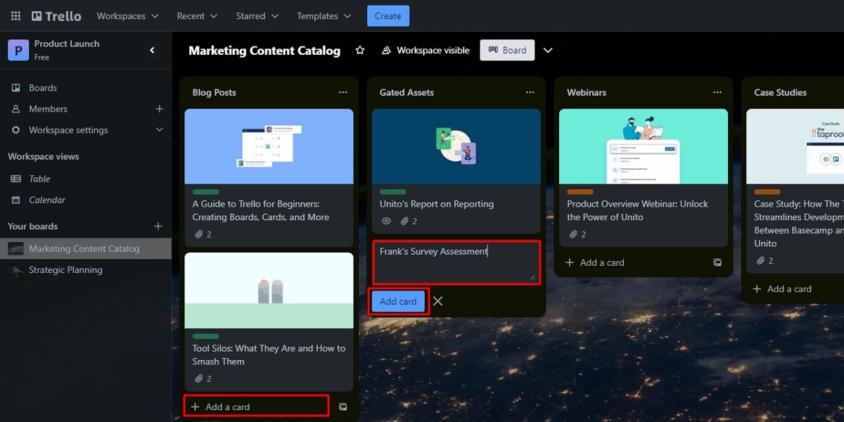 Добавление новой карточки в Trello