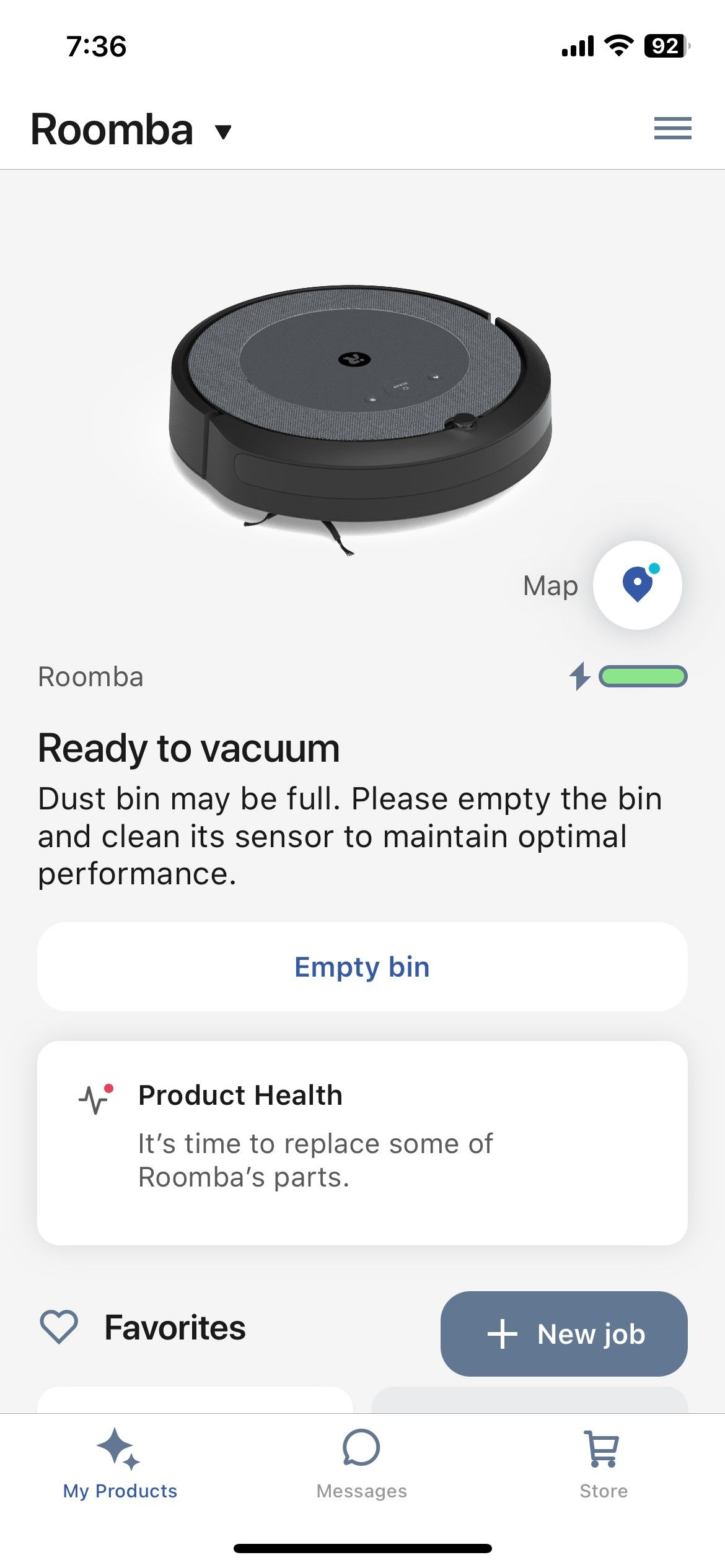 Главный экран приложения iRobot Roomba на смартфоне