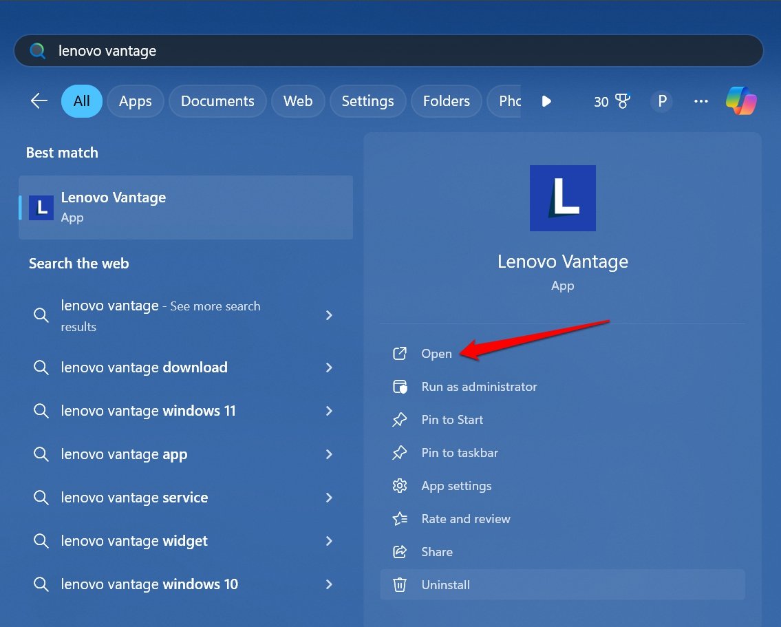 Приложение Lenovo Vantage