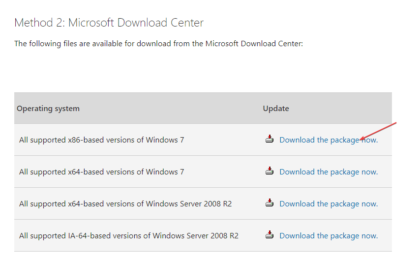 Ссылка 'Download the package now' для 32‑битной версии