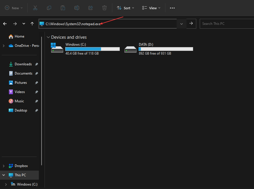Запуск notepad.exe из System32