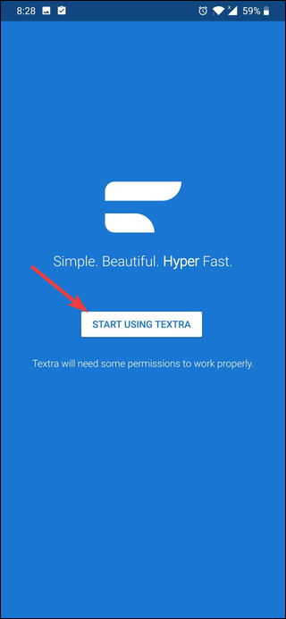 Начало работы в Textra — кнопка 'Start Using Textra'