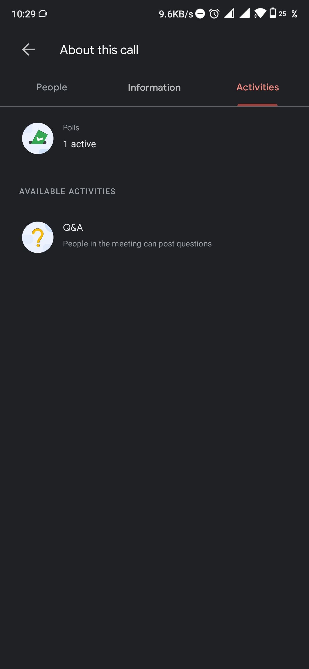 Раздел опросов в Google Meet