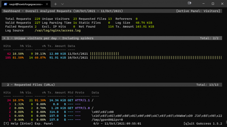 Панель управления GoAccess — терминальный дашборд