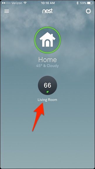 Nest App: Thermostat auswählen