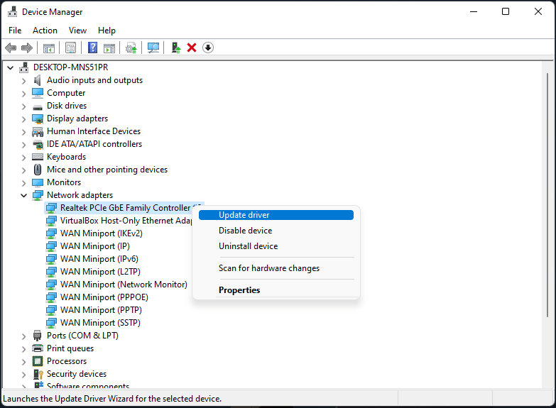 choose “Update driver” to continue