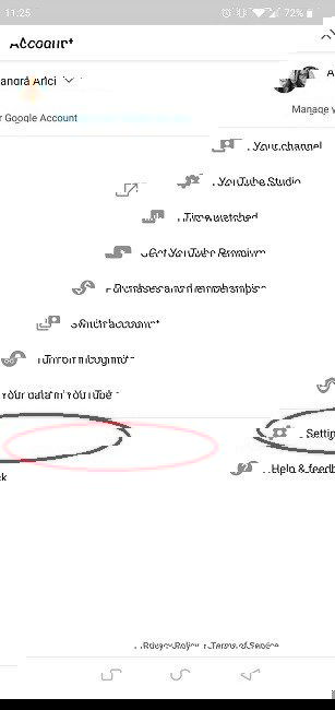 Элемент меню Настройки в приложении YouTube