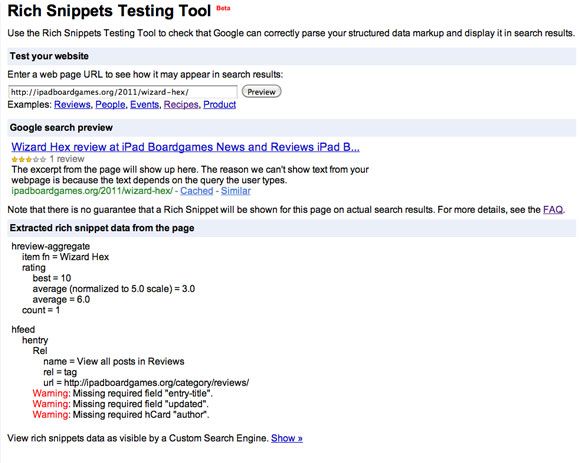 Тестирование микроразметки в инструменте Google