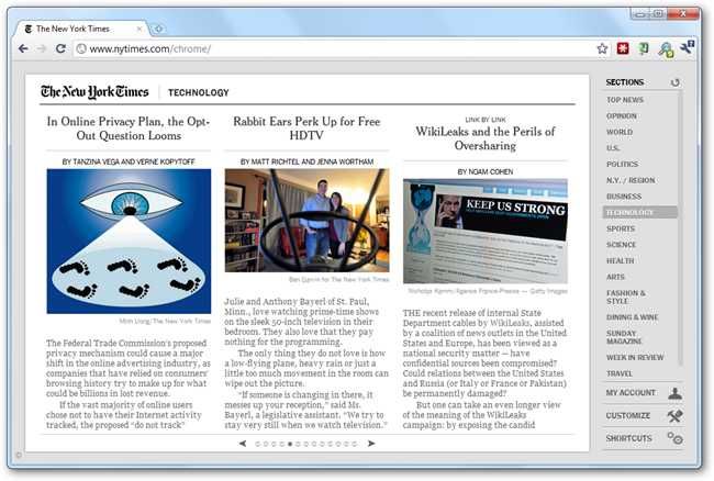 Интерфейс приложения New York Times в Chrome