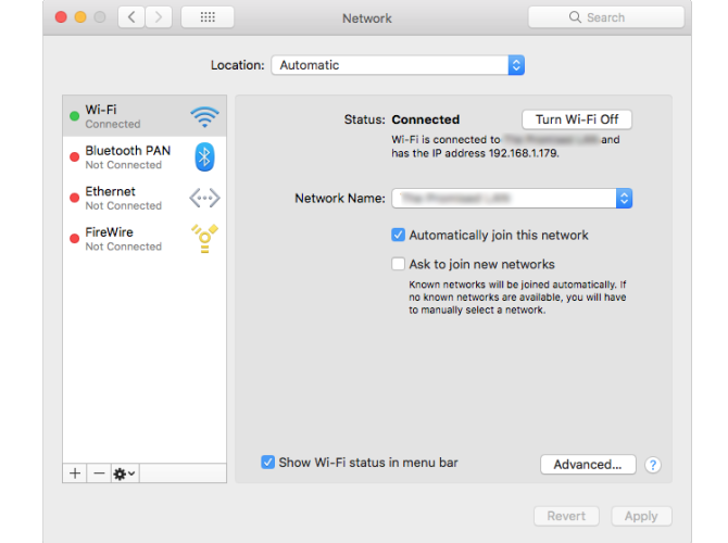 Настройки беспроводной сети в macOS