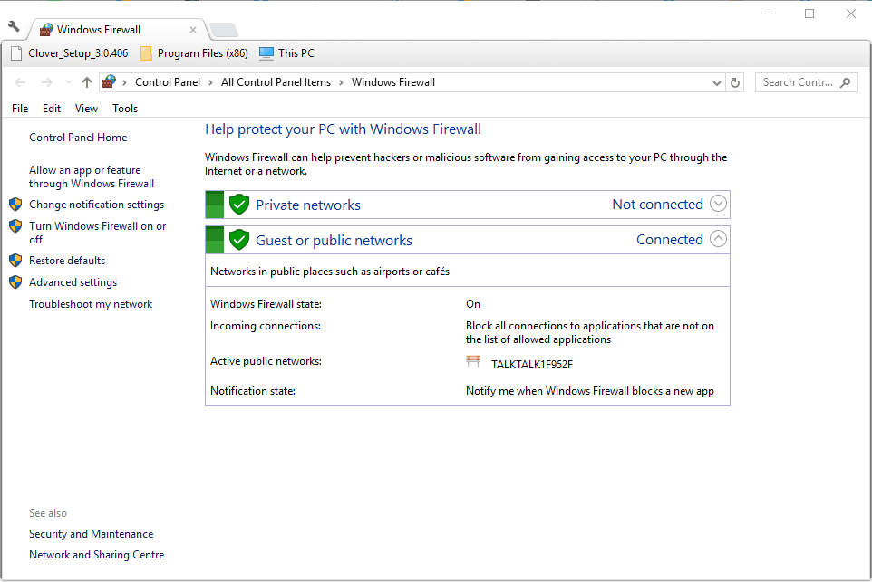Панель управления брандмауэром Windows