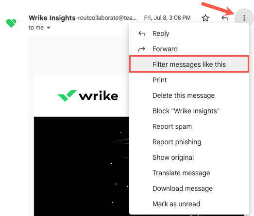 Пункт меню Фильтровать похожие сообщения