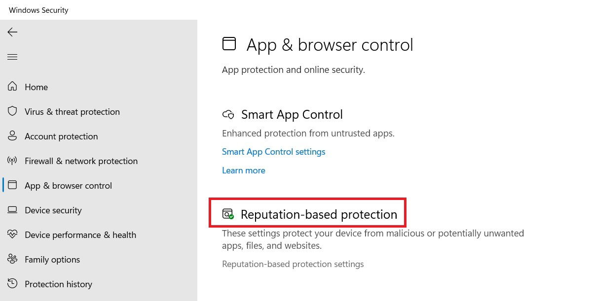Переход к защите на основе репутации в Безопасности Windows.