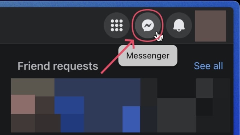 Индикатор: иконка Messenger на сайте Facebook