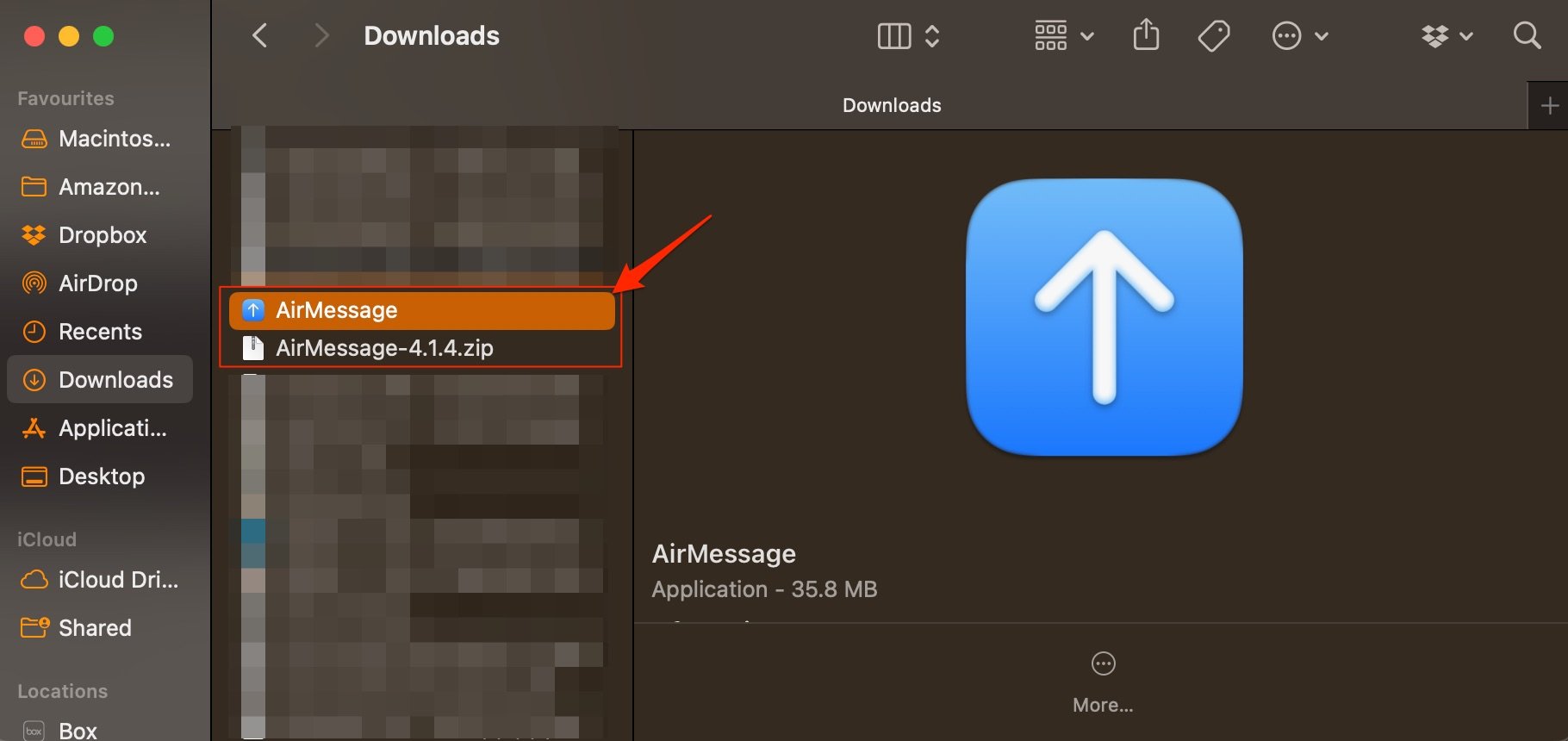 Abrir la app AirMessage descomprimida