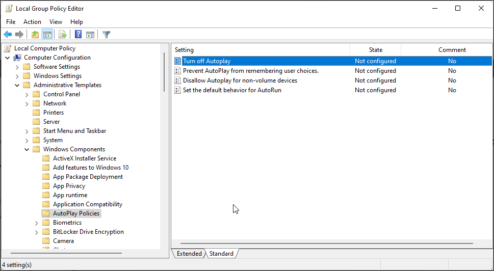 Иллюстрация: редактирование групповой политики для автозапуска