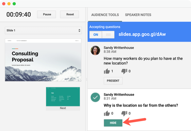 Нажмите Скрыть