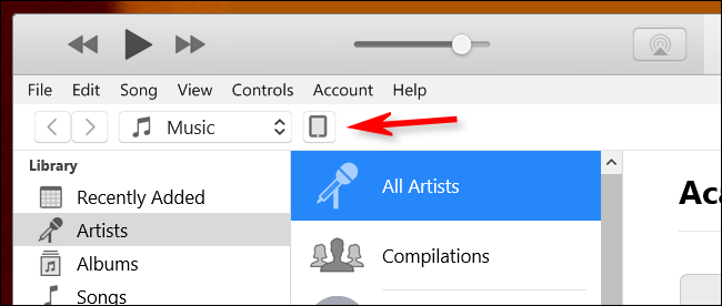 Расположение iPad в iTunes