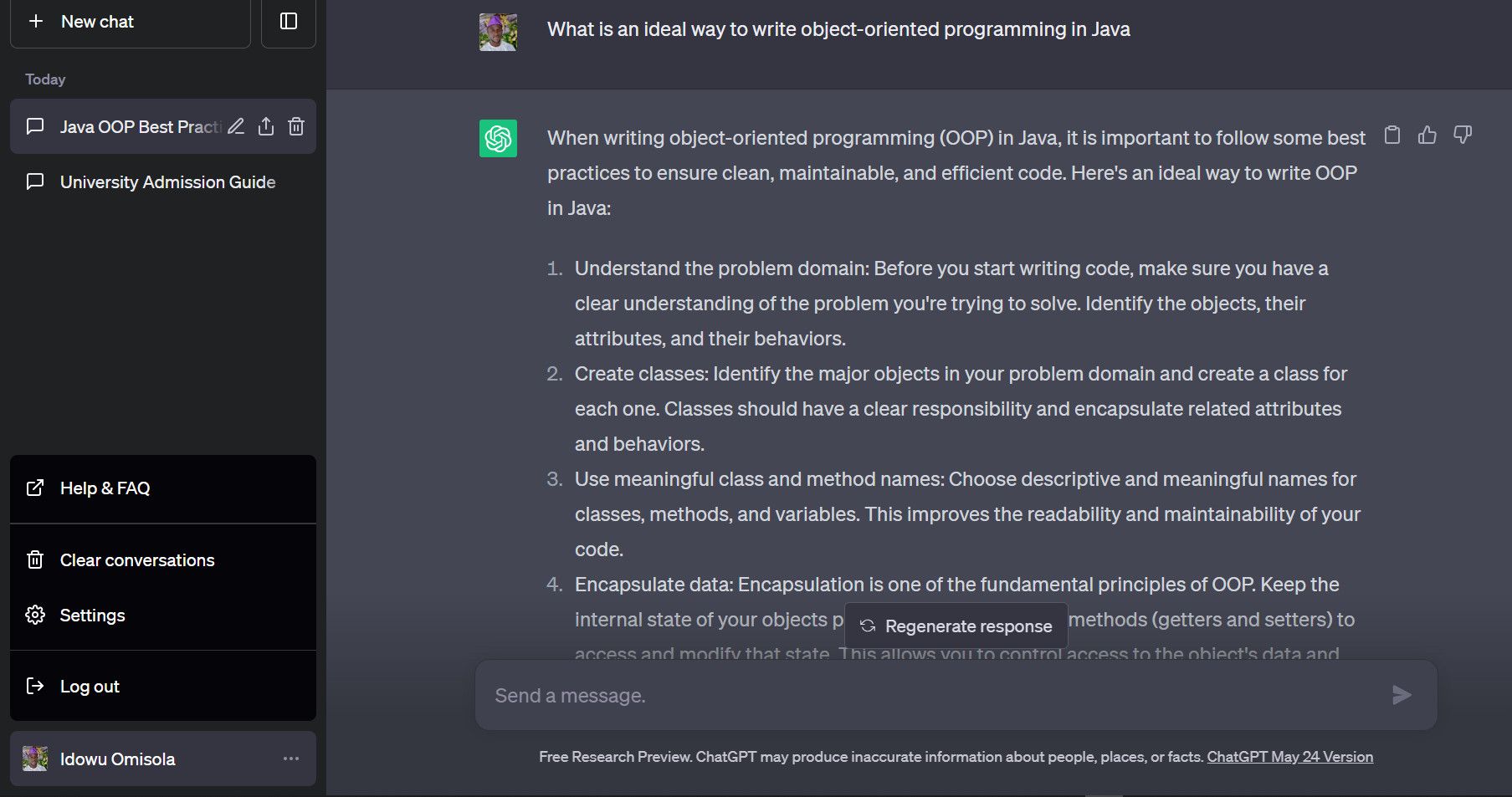 Опция настроек ChatGPT