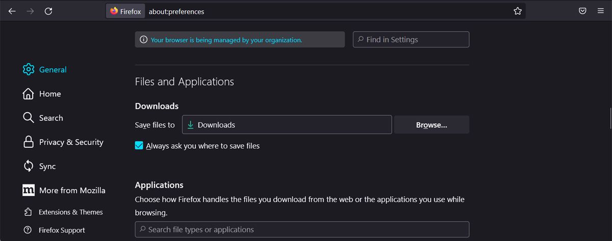 Настройки загрузок в Firefox