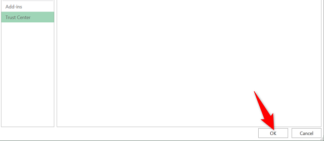 Нажмите «OK» внизу окна Параметры Excel.