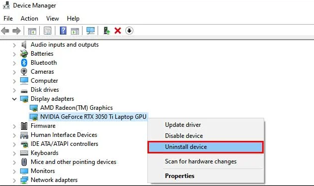 Диспетчер устройств: адаптеры дисплея с записью NVIDIA