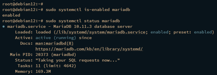 Проверка статуса mariadb