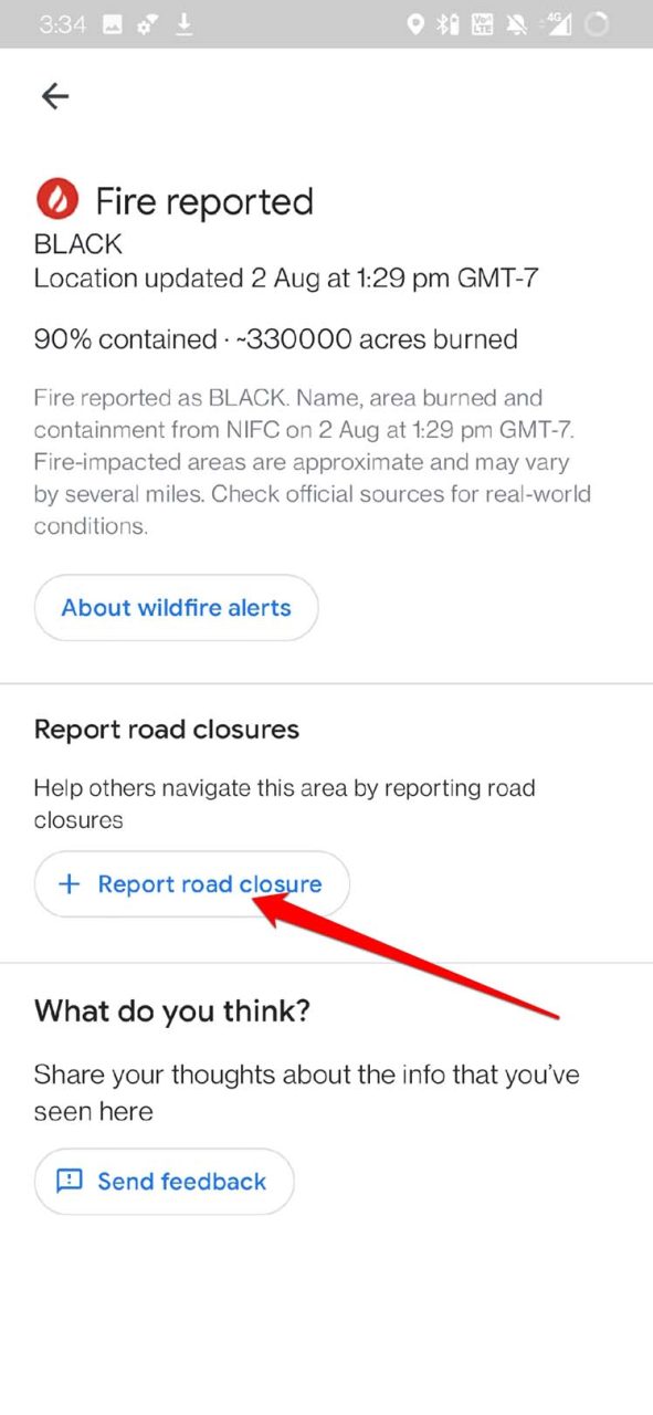 Опция для сообщения о перекрытии дороги