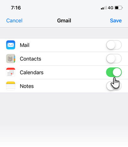 Enable Google Calendar switch for sync