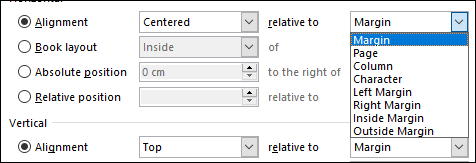 Выпадающее меню выравнивания