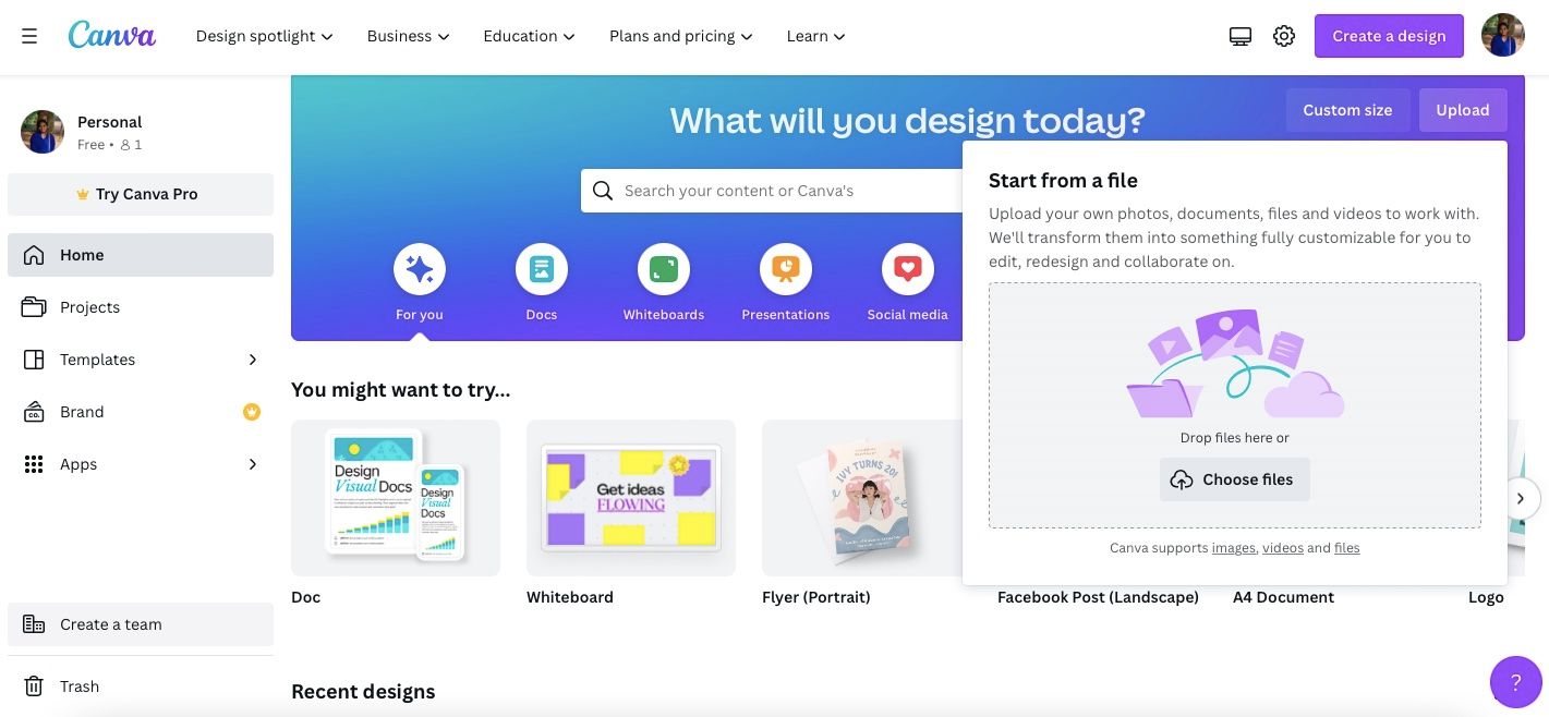 Кнопка 'Загрузить' в Canva