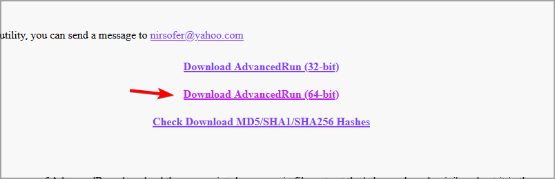 Скриншот страницы загрузки AdvancedRun с кнопкой скачивания